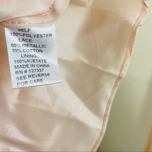 NWT Mignon Metallic Blush Pink Illusion Low Back Chiffon Beaded Maxi Dress 0 - Picture 12 of 12